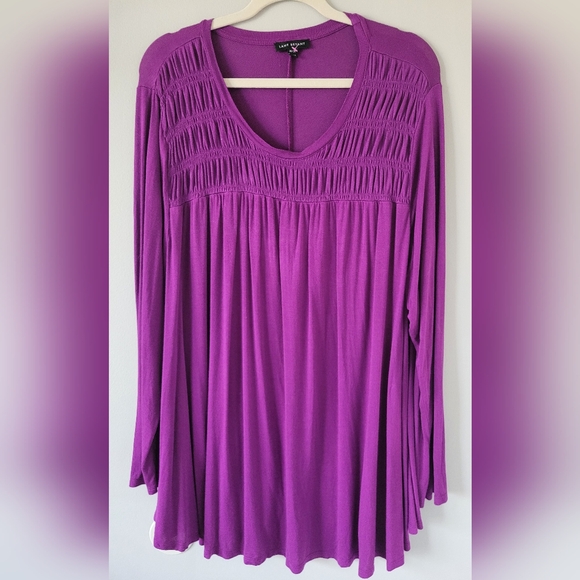 Lane Bryant Smocked Yoke Max Swing Purple Women's Tunic Top Drapey 26-28 - Picture 14 of 16